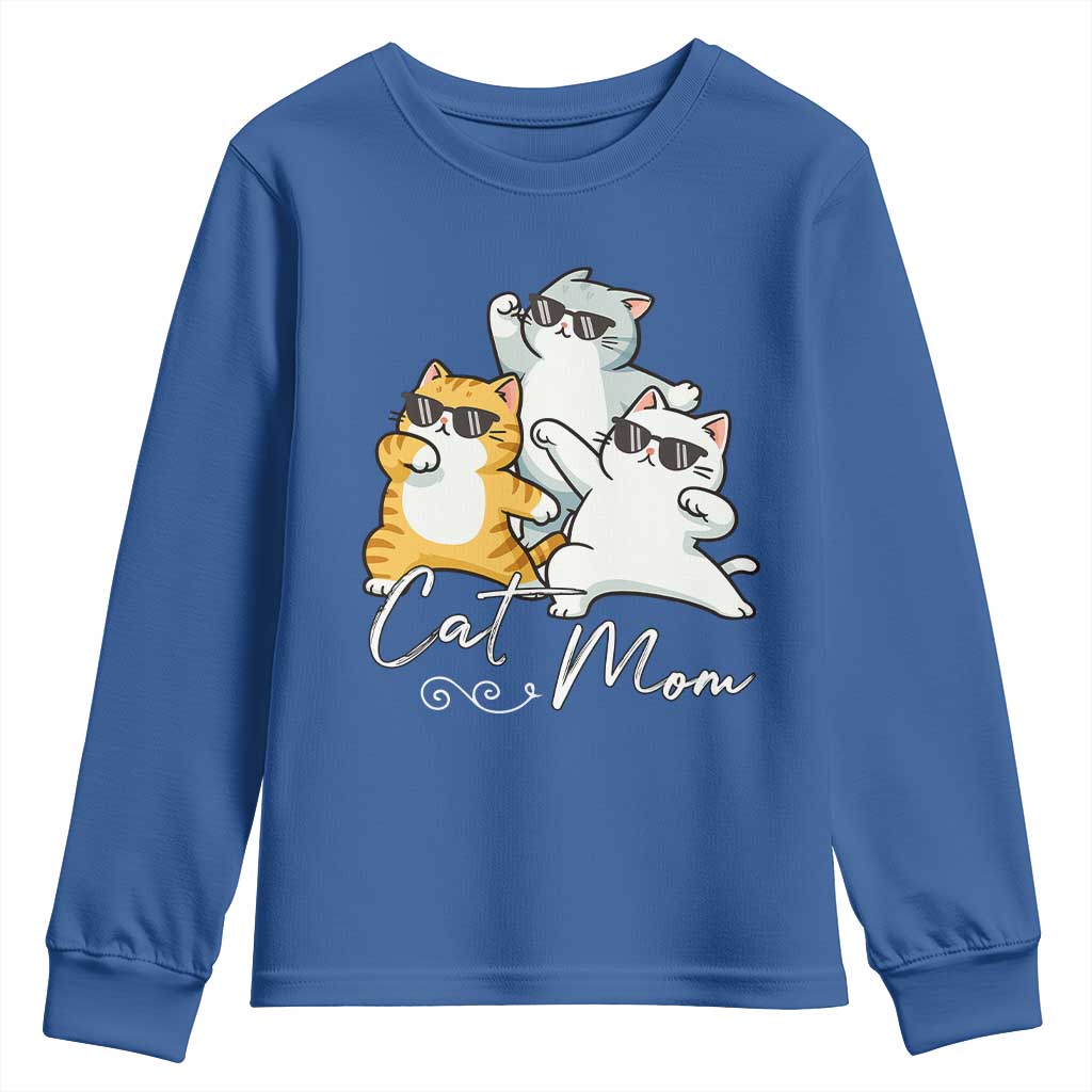 Cat Mom Youth Sweatshirt Three Cool Cats with Sunglasses - Wonder Print Shop