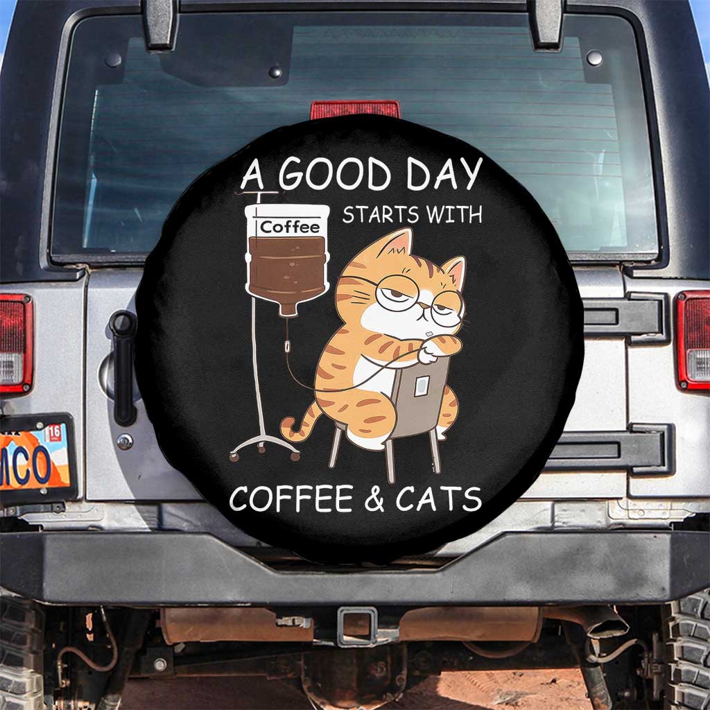A Good Day Starts With Coffee And Cats Spare Tire Cover Funny Purrfect Morning - Wonder Print Shop
