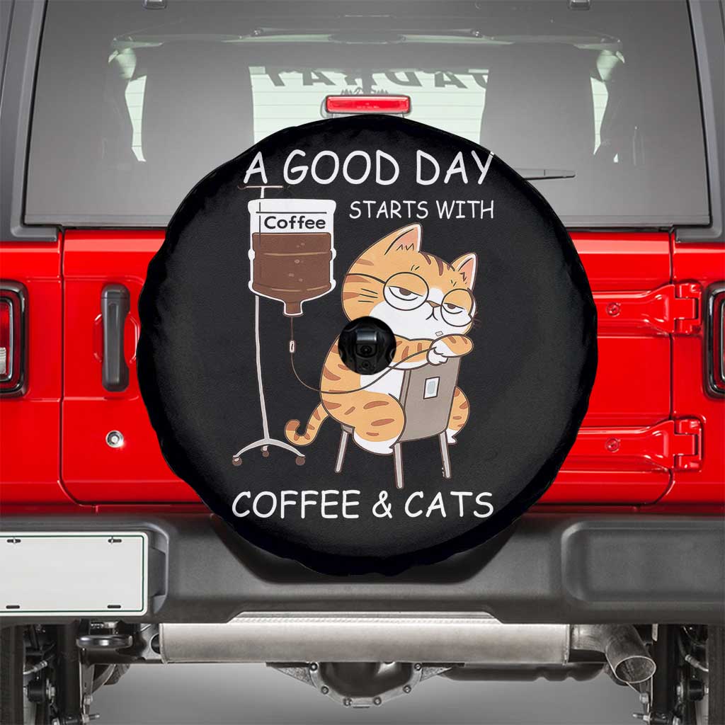 A Good Day Starts With Coffee And Cats Spare Tire Cover Funny Purrfect Morning - Wonder Print Shop