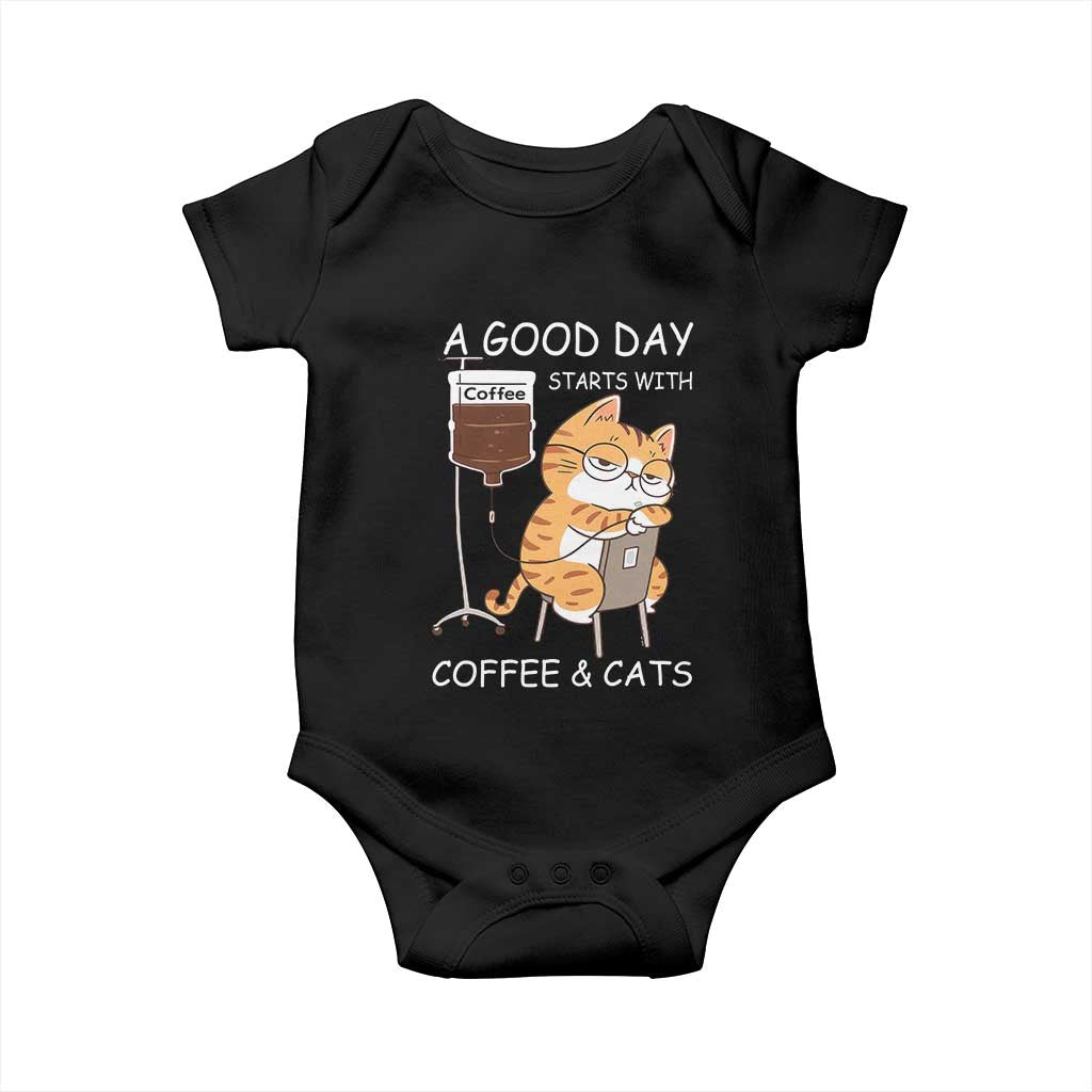 A Good Day Starts With Coffee And Cats Baby Onesie Funny Purrfect Morning - Wonder Print Shop