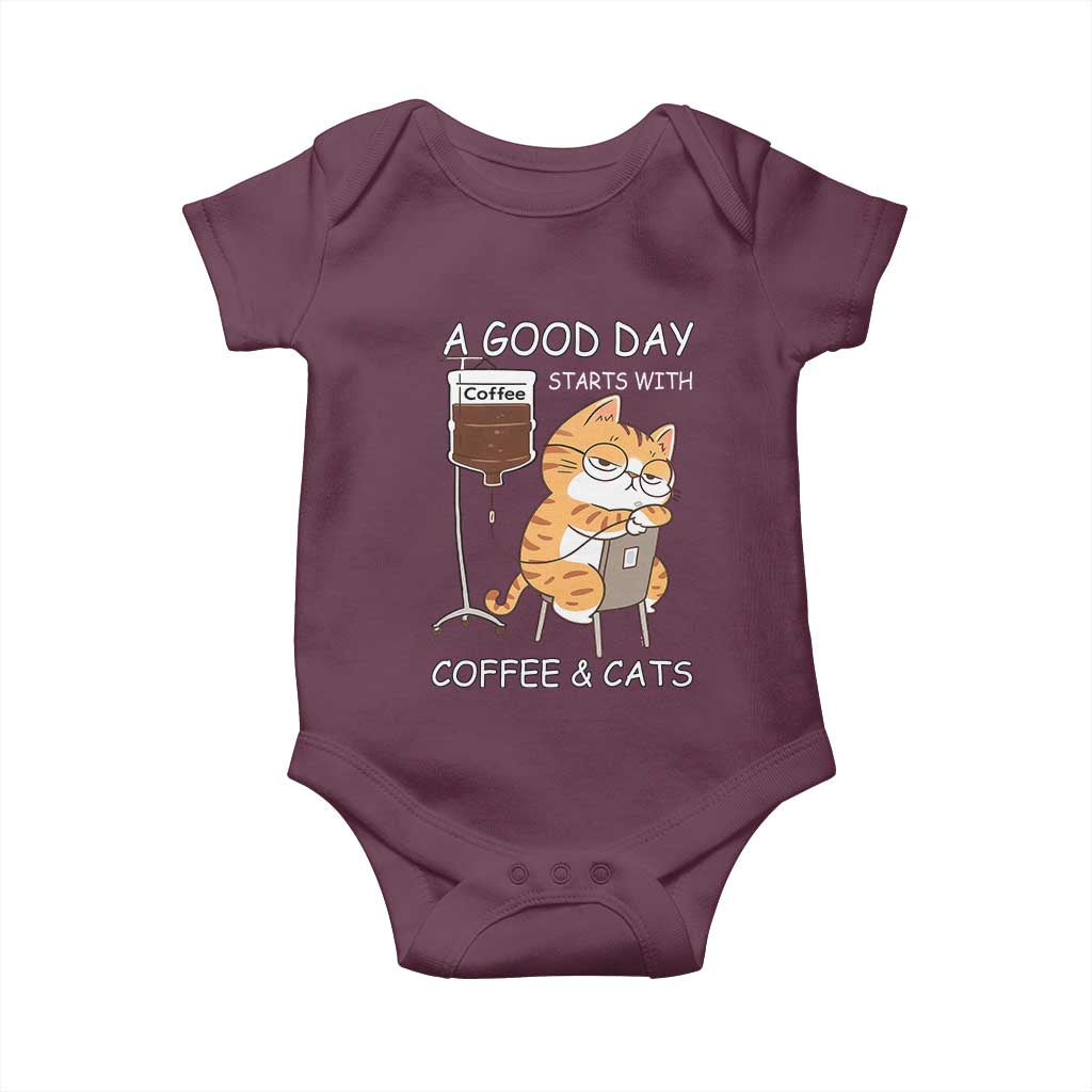 A Good Day Starts With Coffee And Cats Baby Onesie Funny Purrfect Morning - Wonder Print Shop