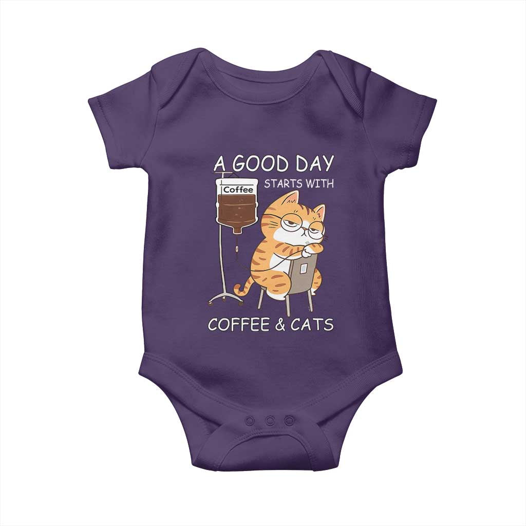 A Good Day Starts With Coffee And Cats Baby Onesie Funny Purrfect Morning - Wonder Print Shop
