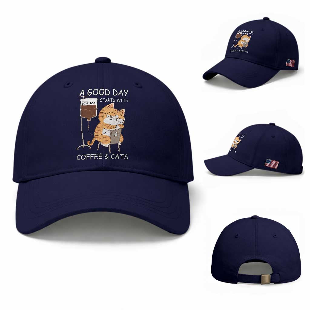 A Good Day Starts With Coffee And Cats Baseball Cap Funny Purrfect Morning