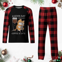 A Good Day Starts With Coffee And Cats Plaid Pajama Set Funny Purrfect Morning - Wonder Print Shop