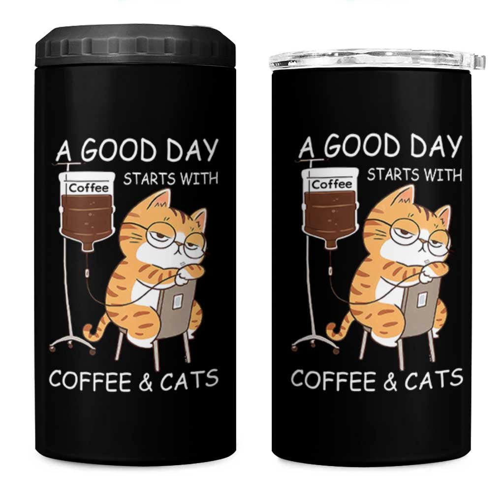 A Good Day Starts With Coffee And Cats 4 in 1 Can Cooler Tumbler Funny Purrfect Morning