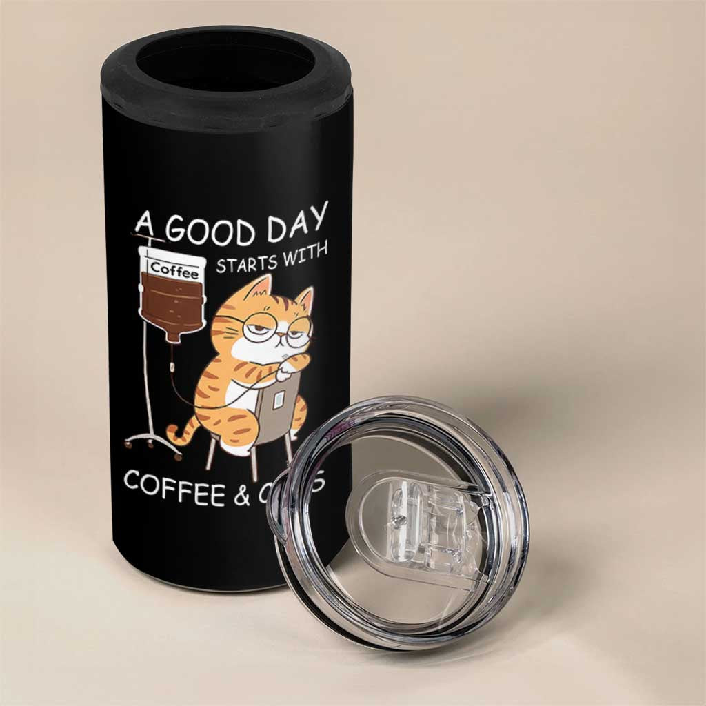 A Good Day Starts With Coffee And Cats 4 in 1 Can Cooler Tumbler Funny Purrfect Morning