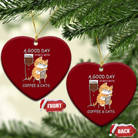 A Good Day Starts With Coffee And Cats Ceramic Ornament Funny Purrfect Morning - Wonder Print Shop