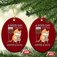 A Good Day Starts With Coffee And Cats Ceramic Ornament Funny Purrfect Morning - Wonder Print Shop