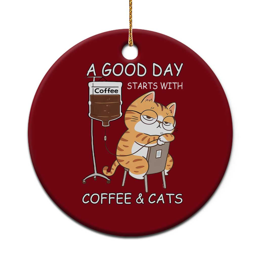 A Good Day Starts With Coffee And Cats Ceramic Ornament Funny Purrfect Morning - Wonder Print Shop