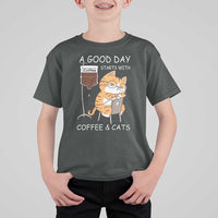 A Good Day Starts With Coffee And Cats T Shirt For Kid Funny Purrfect Morning - Wonder Print Shop