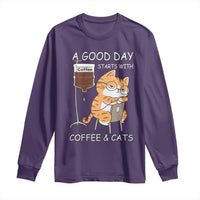 A Good Day Starts With Coffee And Cats Long Sleeve Shirt Funny Purrfect Morning - Wonder Print Shop