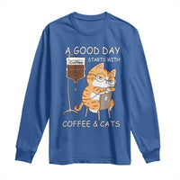 A Good Day Starts With Coffee And Cats Long Sleeve Shirt Funny Purrfect Morning - Wonder Print Shop