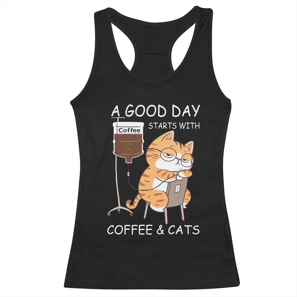 A Good Day Starts With Coffee And Cats Racerback Tank Top Funny Purrfect Morning - Wonder Print Shop