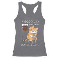 A Good Day Starts With Coffee And Cats Racerback Tank Top Funny Purrfect Morning - Wonder Print Shop