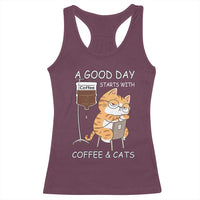 A Good Day Starts With Coffee And Cats Racerback Tank Top Funny Purrfect Morning - Wonder Print Shop