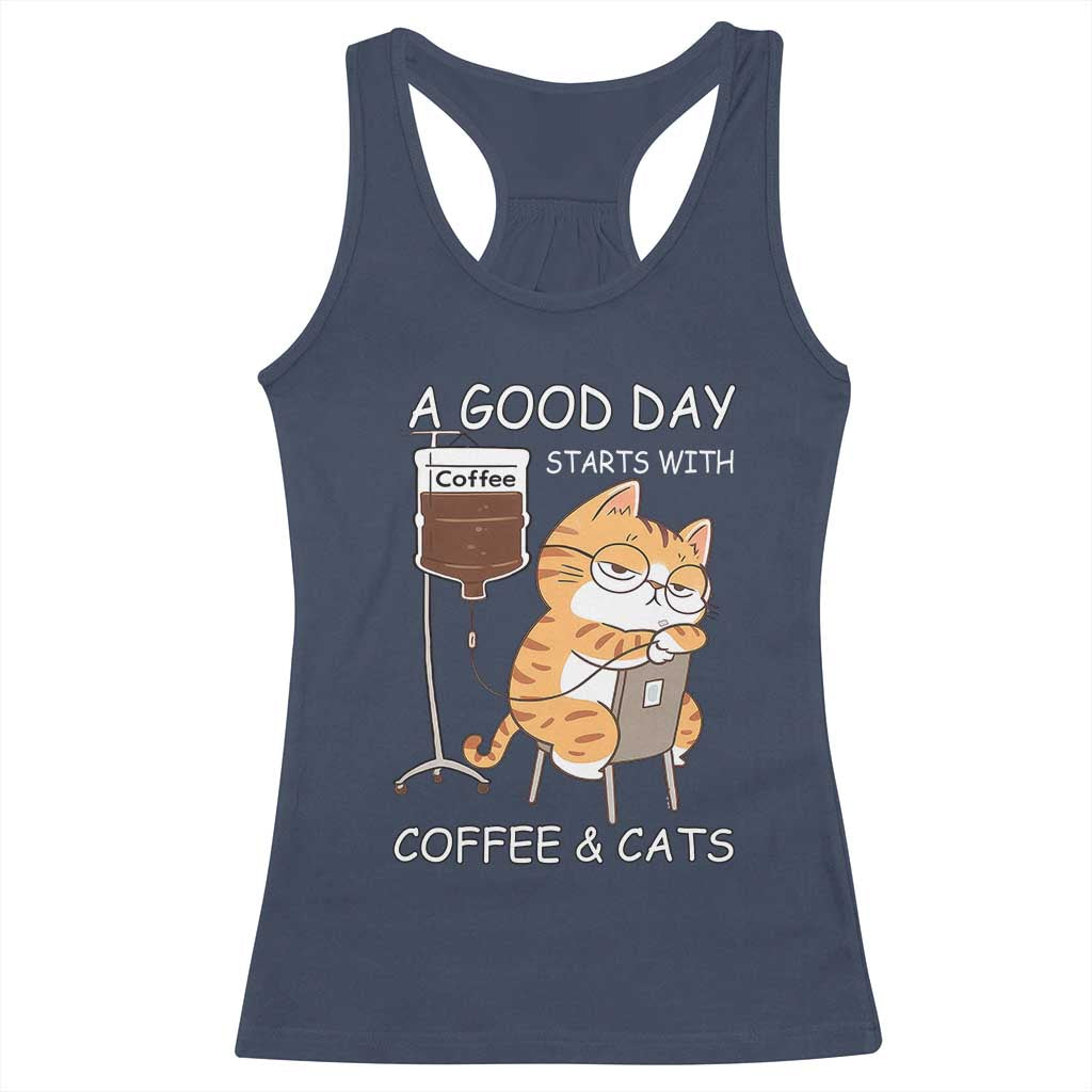 A Good Day Starts With Coffee And Cats Racerback Tank Top Funny Purrfect Morning - Wonder Print Shop