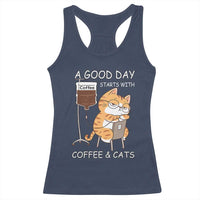 A Good Day Starts With Coffee And Cats Racerback Tank Top Funny Purrfect Morning - Wonder Print Shop