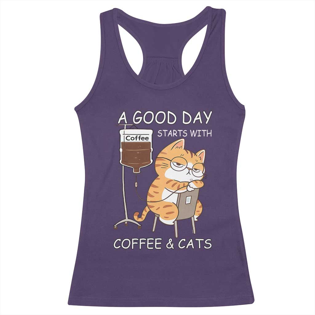 A Good Day Starts With Coffee And Cats Racerback Tank Top Funny Purrfect Morning - Wonder Print Shop