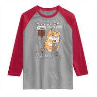 A Good Day Starts With Coffee And Cats Raglan Shirt Funny Purrfect Morning - Wonder Print Shop