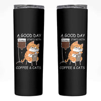 A Good Day Starts With Coffee And Cats Skinny Tumbler Funny Purrfect Morning