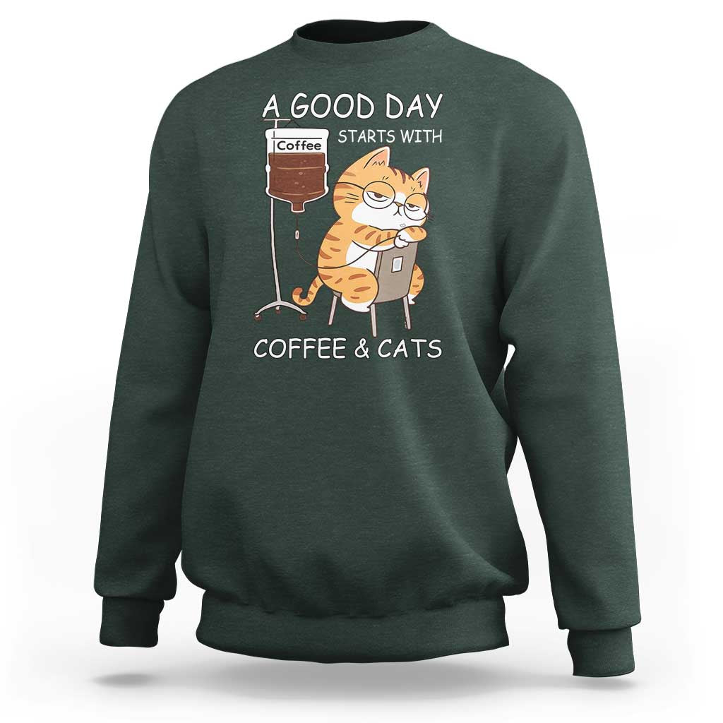 A Good Day Starts With Coffee And Cats Sweatshirt Funny Purrfect Morning - Wonder Print Shop