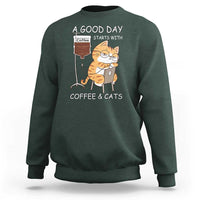 A Good Day Starts With Coffee And Cats Sweatshirt Funny Purrfect Morning - Wonder Print Shop