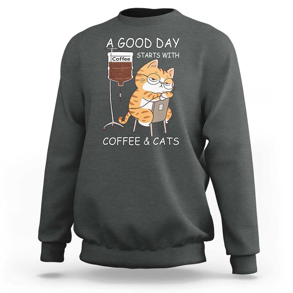 A Good Day Starts With Coffee And Cats Sweatshirt Funny Purrfect Morning - Wonder Print Shop