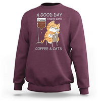 A Good Day Starts With Coffee And Cats Sweatshirt Funny Purrfect Morning - Wonder Print Shop