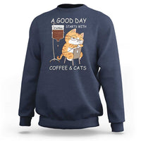 A Good Day Starts With Coffee And Cats Sweatshirt Funny Purrfect Morning - Wonder Print Shop