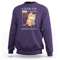 A Good Day Starts With Coffee And Cats Sweatshirt Funny Purrfect Morning - Wonder Print Shop