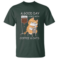 A Good Day Starts With Coffee And Cats T Shirt Funny Purrfect Morning - Wonder Print Shop