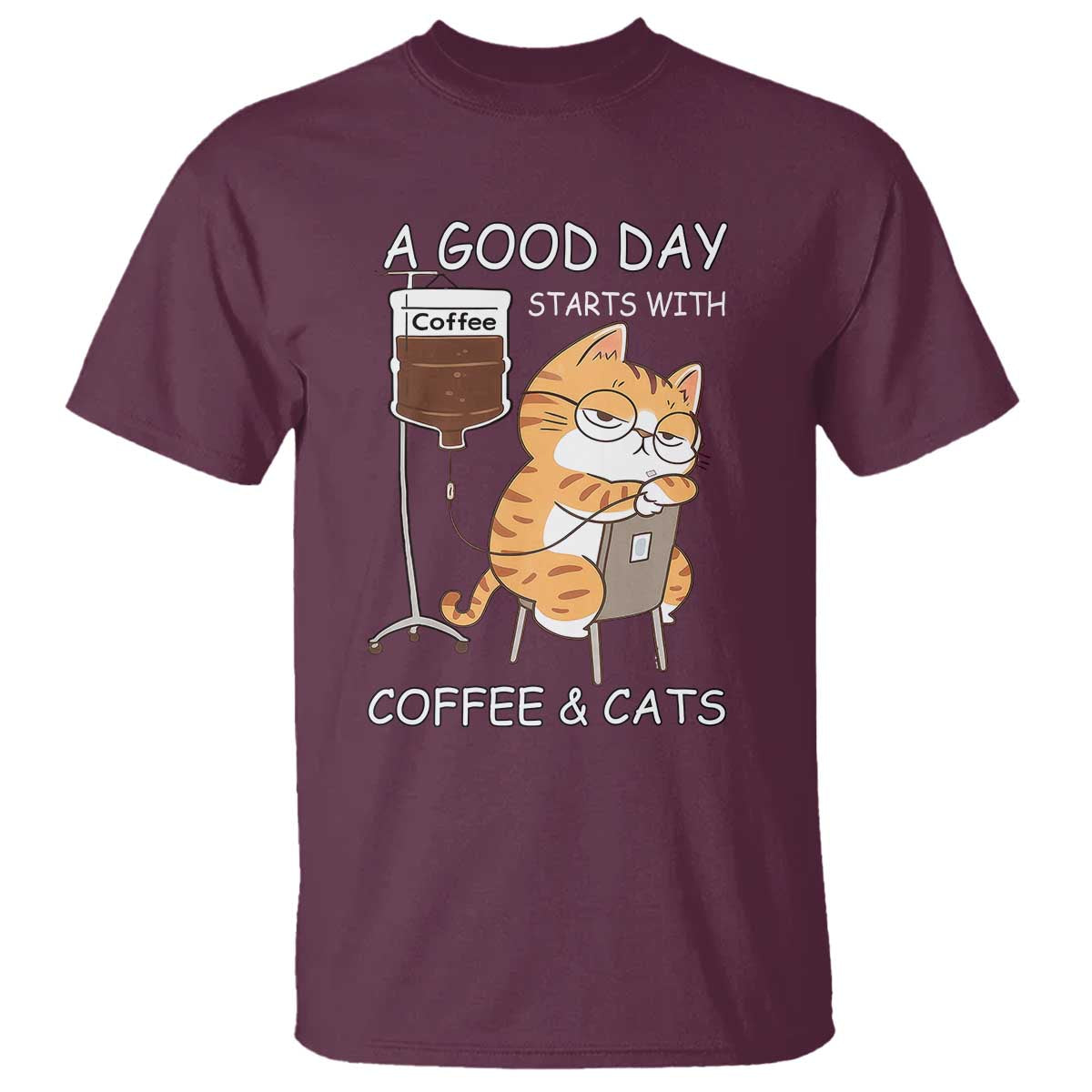 A Good Day Starts With Coffee And Cats T Shirt Funny Purrfect Morning - Wonder Print Shop