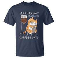 A Good Day Starts With Coffee And Cats T Shirt Funny Purrfect Morning - Wonder Print Shop