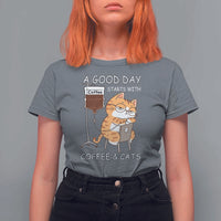 A Good Day Starts With Coffee And Cats T Shirt For Women Funny Purrfect Morning - Wonder Print Shop