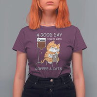 A Good Day Starts With Coffee And Cats T Shirt For Women Funny Purrfect Morning - Wonder Print Shop