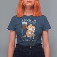 A Good Day Starts With Coffee And Cats T Shirt For Women Funny Purrfect Morning - Wonder Print Shop