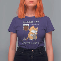 A Good Day Starts With Coffee And Cats T Shirt For Women Funny Purrfect Morning - Wonder Print Shop