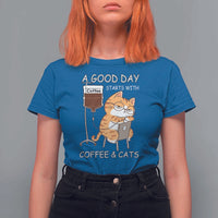 A Good Day Starts With Coffee And Cats T Shirt For Women Funny Purrfect Morning - Wonder Print Shop