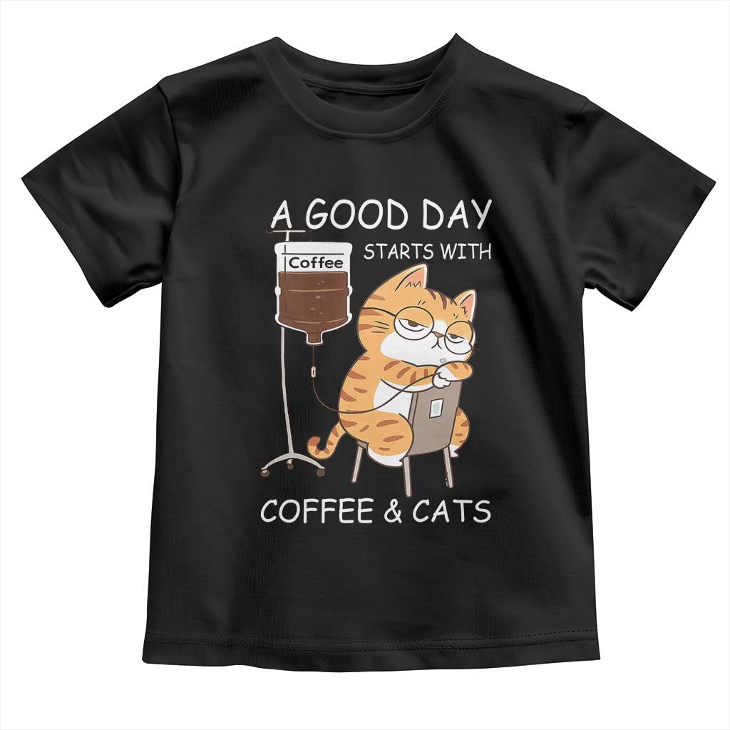 A Good Day Starts With Coffee And Cats Toddler T Shirt Funny Purrfect Morning - Wonder Print Shop