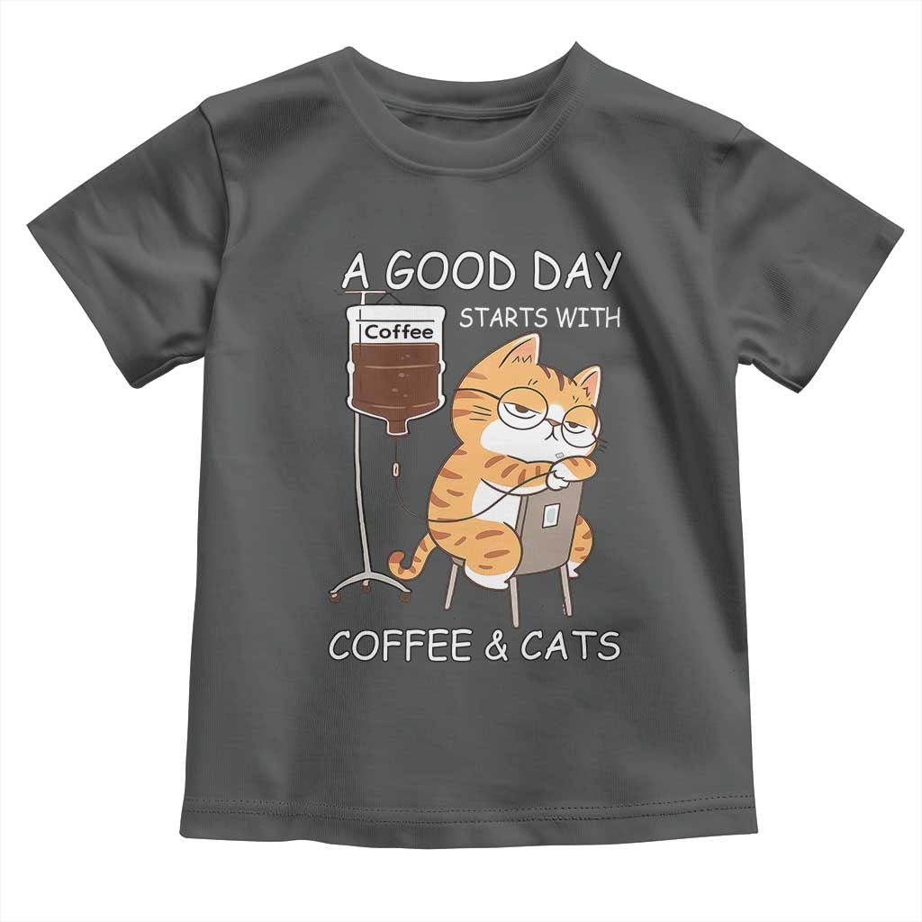 A Good Day Starts With Coffee And Cats Toddler T Shirt Funny Purrfect Morning - Wonder Print Shop