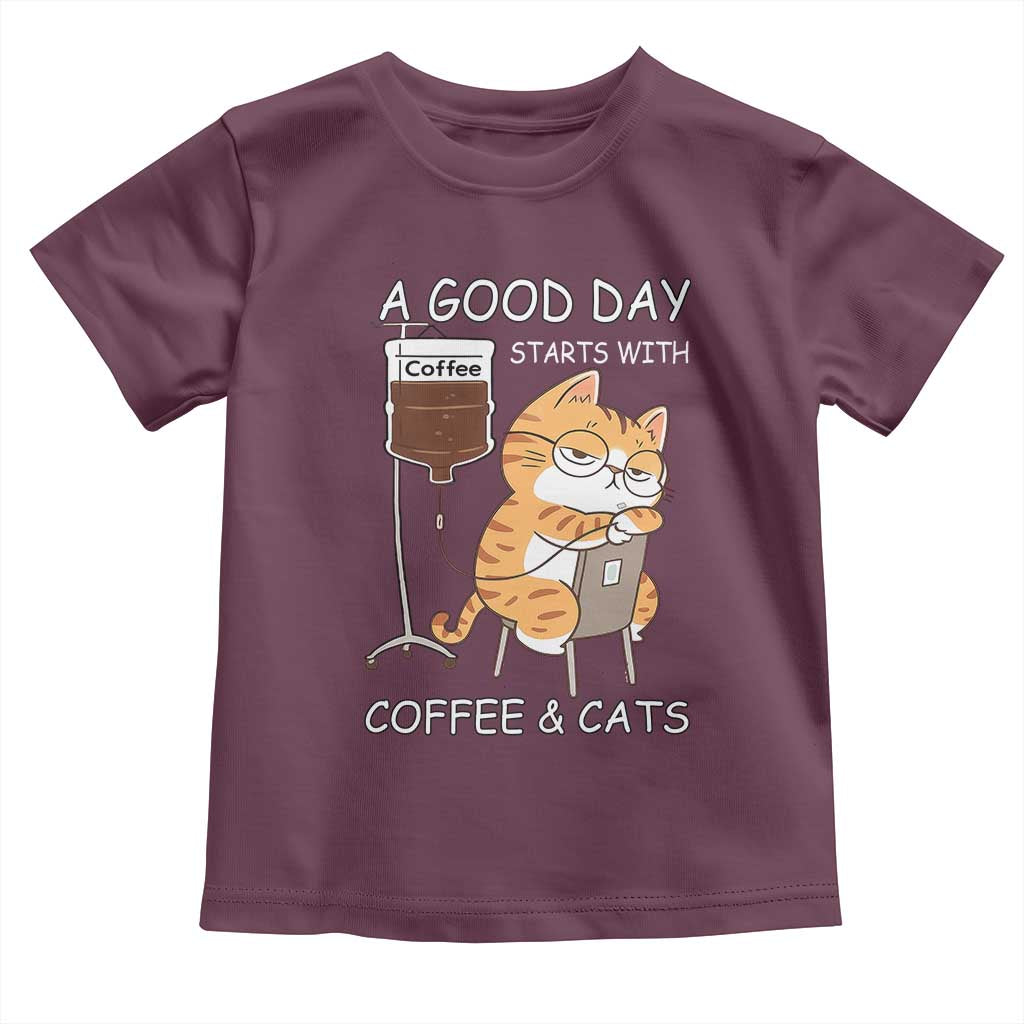 A Good Day Starts With Coffee And Cats Toddler T Shirt Funny Purrfect Morning - Wonder Print Shop