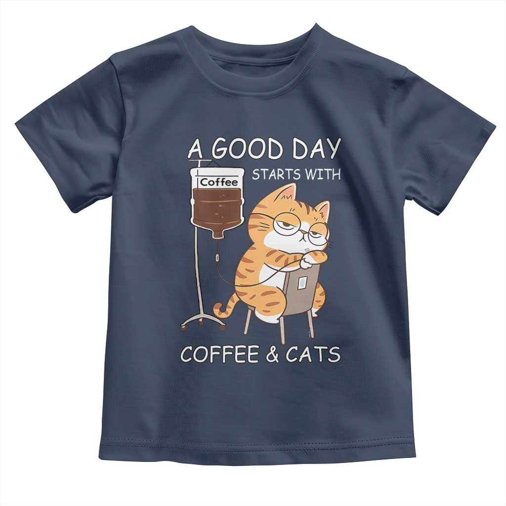A Good Day Starts With Coffee And Cats Toddler T Shirt Funny Purrfect Morning - Wonder Print Shop