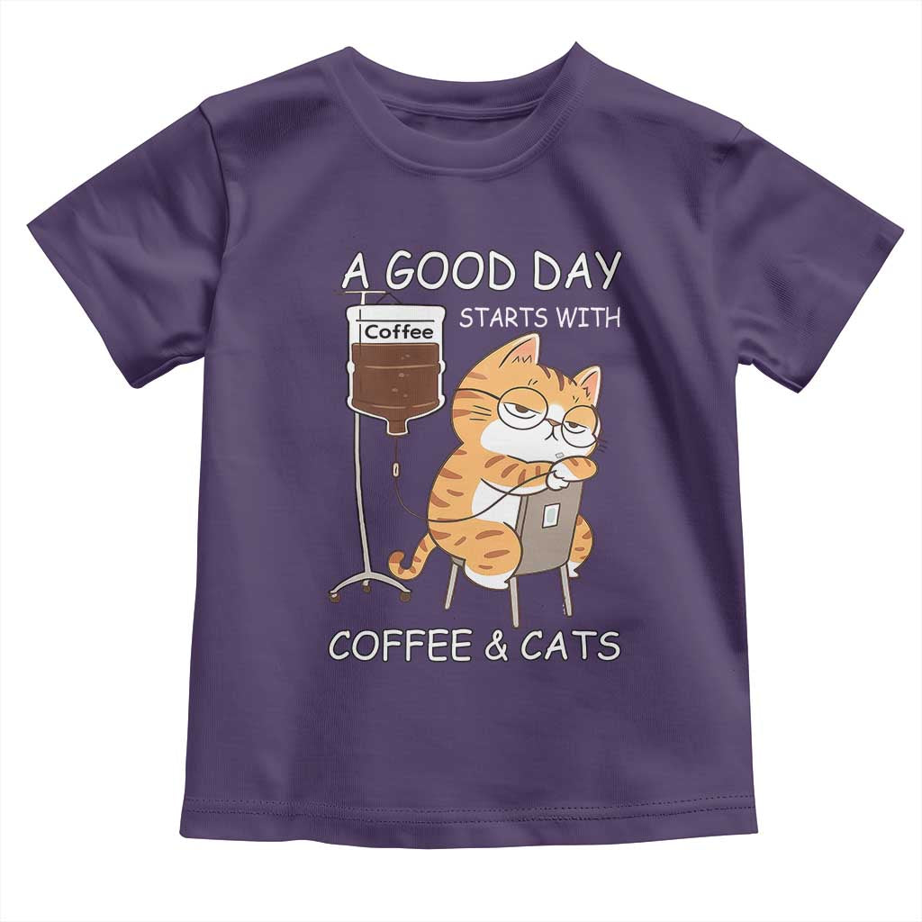 A Good Day Starts With Coffee And Cats Toddler T Shirt Funny Purrfect Morning - Wonder Print Shop