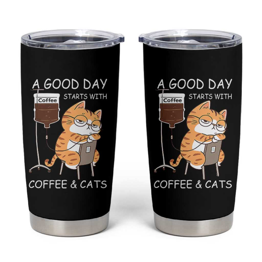 A Good Day Starts With Coffee And Cats Tumbler Cup Funny Purrfect Morning