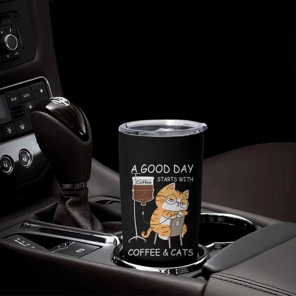 A Good Day Starts With Coffee And Cats Tumbler Cup Funny Purrfect Morning