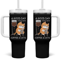 A Good Day Starts With Coffee And Cats Tumbler With Handle Funny Purrfect Morning