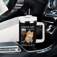 A Good Day Starts With Coffee And Cats Tumbler With Handle Funny Purrfect Morning