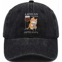 A Good Day Starts With Coffee And Cats Washed Cotton Baseball Cap Funny Purrfect Morning