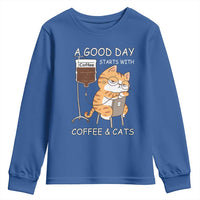 A Good Day Starts With Coffee And Cats Youth Sweatshirt Funny Purrfect Morning - Wonder Print Shop