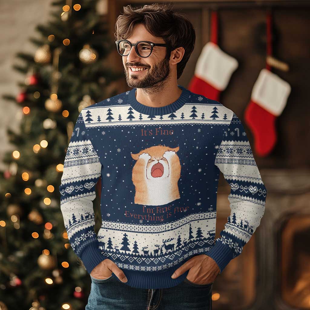 Its Fine I am Fine Everything is Fine Funny Cat Lover Ugly Christmas Sweater - Wonder Print Shop